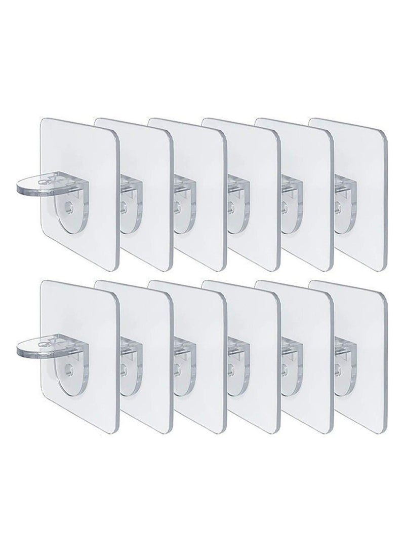 SYOSI Punch Free Shelf Support Peg, 12 Piece Self Adhesive Shelves Clips for Kitchen Cabinet Book Shelves-Strong Partition Holders Pin for Closet Brackets Clapboard Layer-Load Bearing 10 Pounds  - Image 1