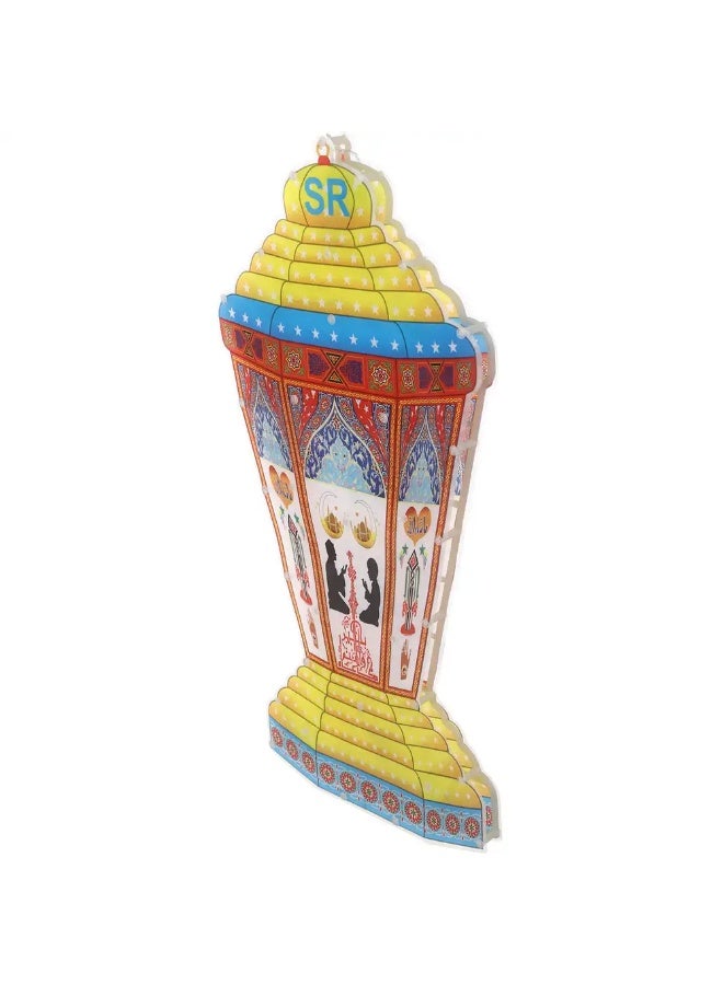 فانوس رمضاني بلاستيكي 60 سم، فانوس رمضاني كهربائي مزود بإضاءة LED ملونة، فانوس زخرفي متعدد الألوان لتزيين جدران المنزل في رمضان، 9 فولت - Image 2