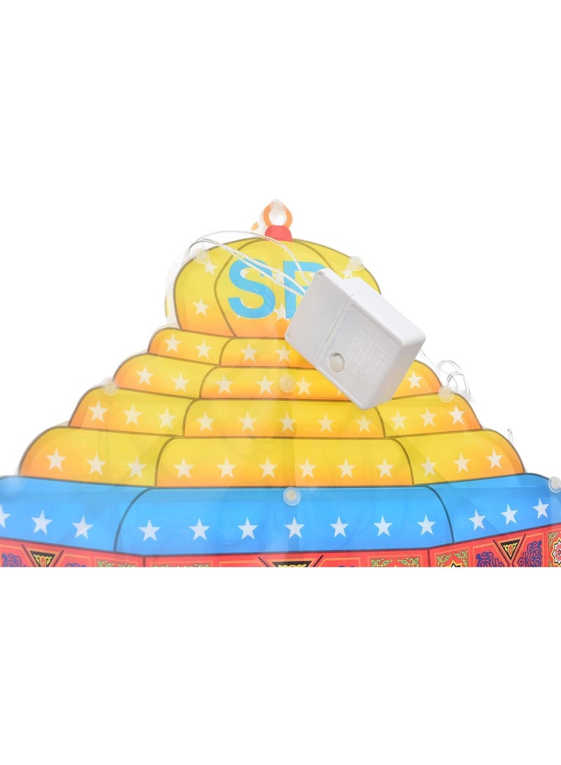 فانوس رمضاني بلاستيكي 60 سم، فانوس رمضاني كهربائي مزود بإضاءة LED ملونة، فانوس زخرفي متعدد الألوان لتزيين جدران المنزل في رمضان، 9 فولت - Image 4