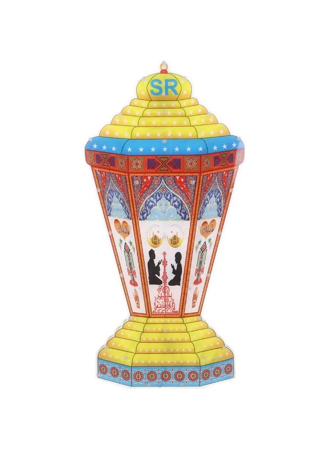 فانوس رمضاني بلاستيكي 60 سم، فانوس رمضاني كهربائي مزود بإضاءة LED ملونة، فانوس زخرفي متعدد الألوان لتزيين جدران المنزل في رمضان، 9 فولت - Image 1