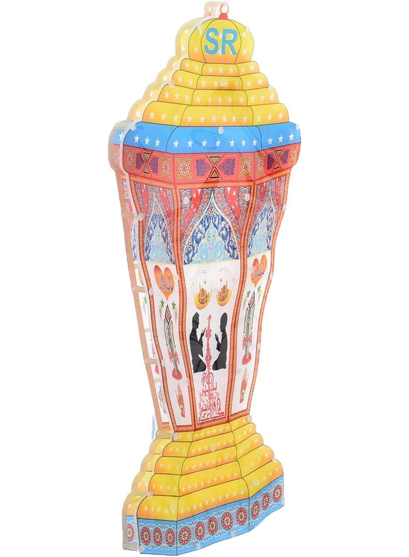 فانوس رمضاني بلاستيكي 60 سم، فانوس رمضاني كهربائي مزود بإضاءة LED ملونة، فانوس زخرفي متعدد الألوان لتزيين جدران المنزل في رمضان، 9 فولت - Image 5