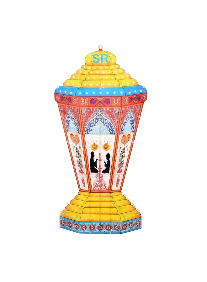 فانوس رمضاني بلاستيكي 60 سم، فانوس رمضاني كهربائي مزود بإضاءة LED ملونة، فانوس زخرفي متعدد الألوان لتزيين جدران المنزل في رمضان، 9 فولت - Image 3