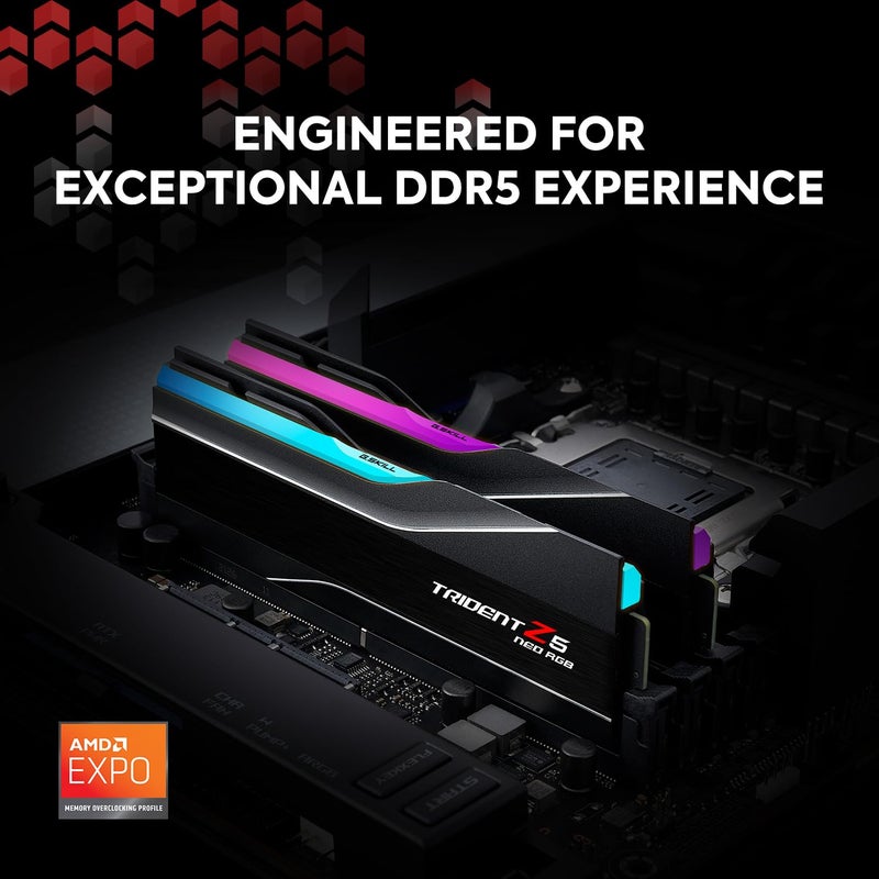 G.Skill G.SKILL Trident Z5 Neo RGB Series (AMD Expo) DDR5 RAM 32GB (2x16GB) 6000MT/s CL30-38-38-96 1.35V Desktop Computer Memory UDIMM - Matte Black (F5-6000J3038F16GX2-TZ5NR) - Image 2