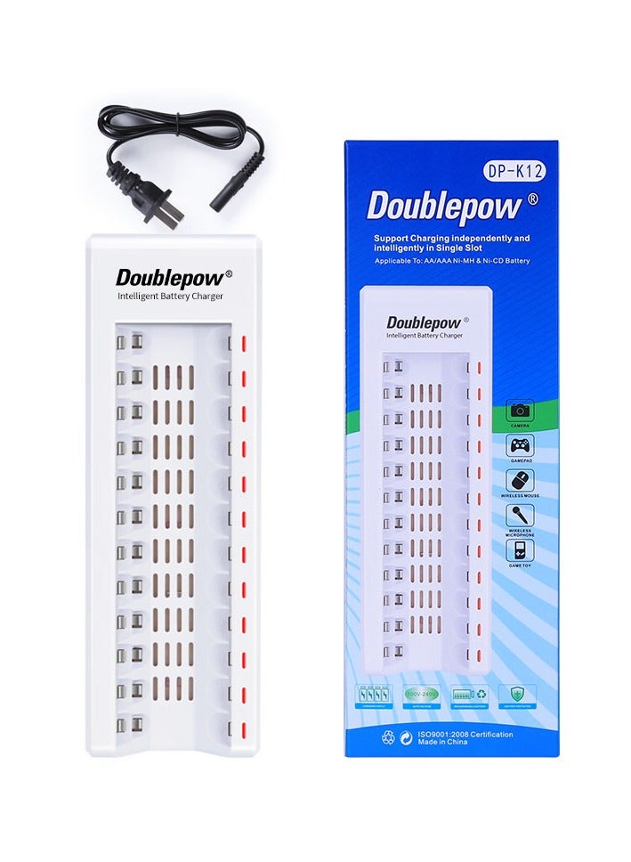 doublepow Intelligent AA AAA Battery Charger with 16 Independent Slots – battry charger lithum Rechargeable Batteries – Fast Smart Battery Charging Station with LED Indicators and International Plug Options for Home Office Travel Use - Image 4