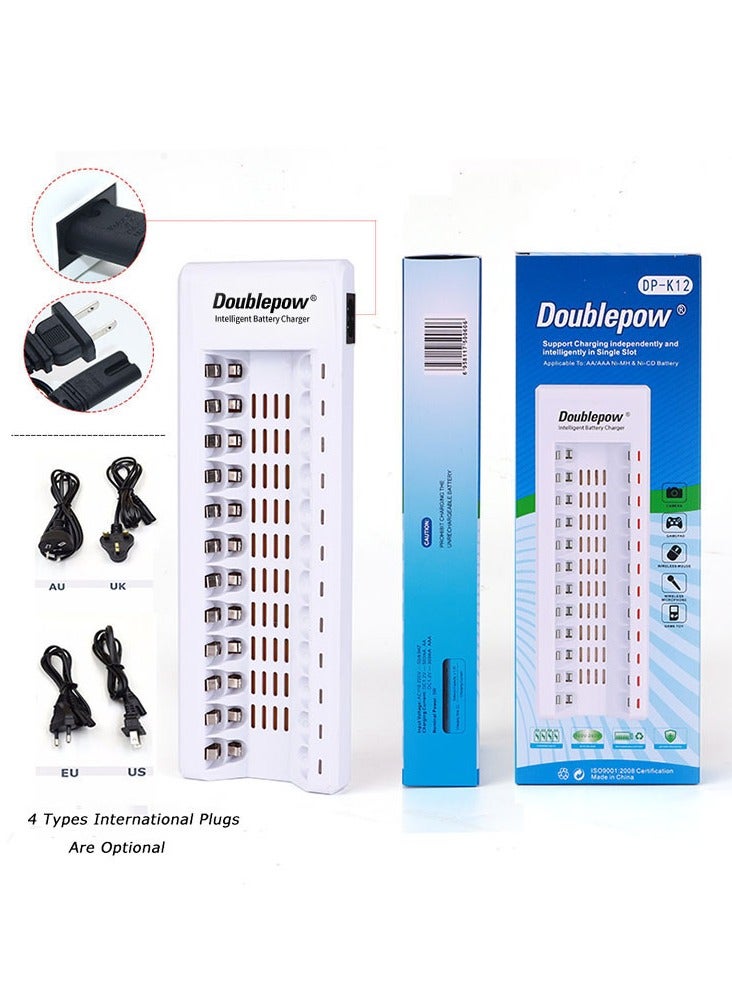 doublepow Intelligent AA AAA Battery Charger with 16 Independent Slots – battry charger lithum Rechargeable Batteries – Fast Smart Battery Charging Station with LED Indicators and International Plug Options for Home Office Travel Use - Image 2