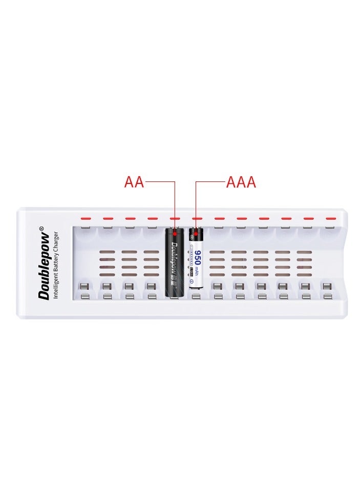 doublepow Intelligent AA AAA Battery Charger with 16 Independent Slots – battry charger lithum Rechargeable Batteries – Fast Smart Battery Charging Station with LED Indicators and International Plug Options for Home Office Travel Use - Image 1