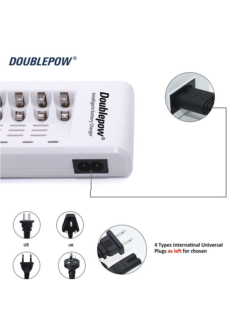 doublepow Intelligent AA AAA Battery Charger with 16 Independent Slots – battry charger lithum Rechargeable Batteries – Fast Smart Battery Charging Station with LED Indicators and International Plug Options for Home Office Travel Use - Image 5