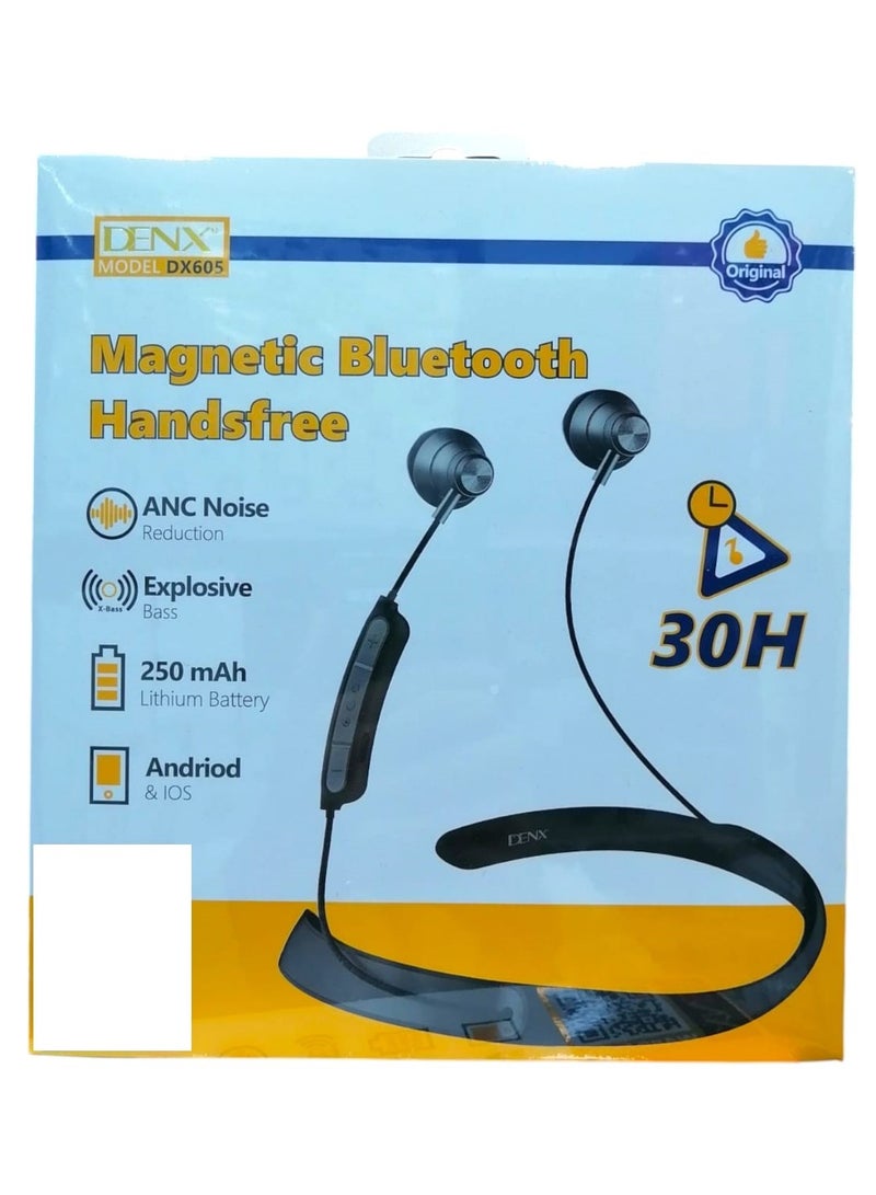 Denx Neckband Bluetooth Headphones with 30 Hours Playtime with X-Bass Technology, 10mm Drivers, Crystal Clear Calls, Type-C Fast Charging, Foldable and Lightweight Design, Black  - Image 1