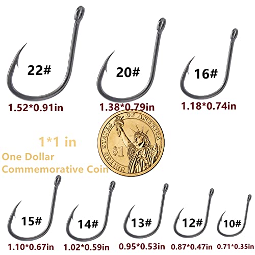 DAMIDEL 300Pcs/Box （22# ...15# 10# Fishing Hook, Forged Steel/Barded Design, 8 Sizes Universal Octopus Fishing Hooks Set， Sharp/High Carbon/Hook Eye, Suitable Sizes in Freshwater Saltwater - Image 5