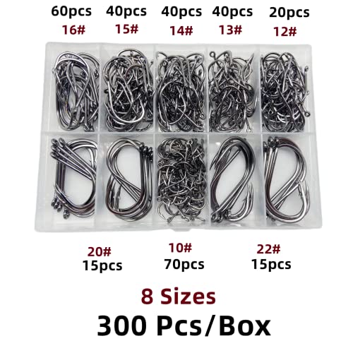 DAMIDEL 300Pcs/Box （22# ...15# 10# Fishing Hook, Forged Steel/Barded Design, 8 Sizes Universal Octopus Fishing Hooks Set， Sharp/High Carbon/Hook Eye, Suitable Sizes in Freshwater Saltwater - Image 2