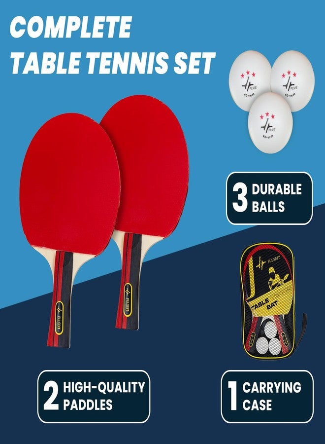 PulseITDriveKit Table Tennis Kit. 2 Premium TT Bats + 3 Ping Pong Balls + Case. Indoor & Outdoor Play. Ergonomic Grip Handles, Spin, Speed & Control Racket Set. Beginners, Kids & Professionals(B&R&W) - Image 3