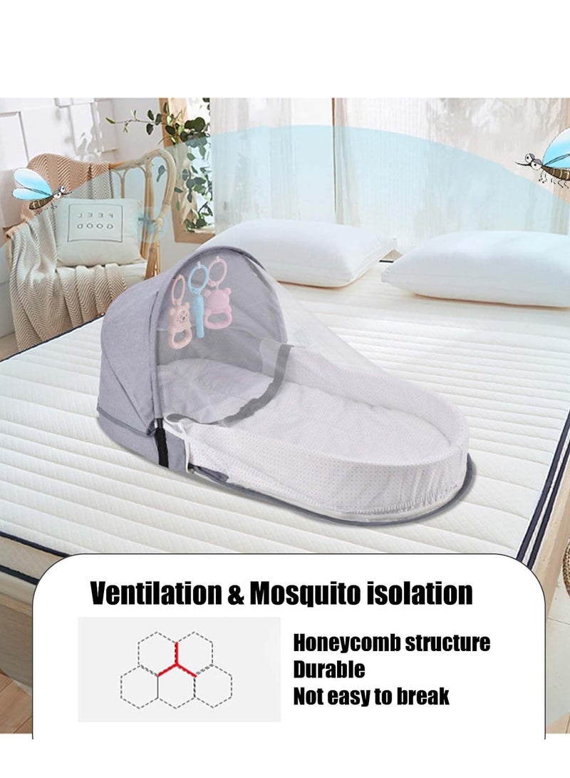 Flushrenic Baby Travel Bassinet,Portable Baby Tent, Foldable Baby Cot, Baby Travel Bed With Mosquito Net And Awning, Suitable For Travelling And Home Use, Easy To Carry (Grey) - Image 5