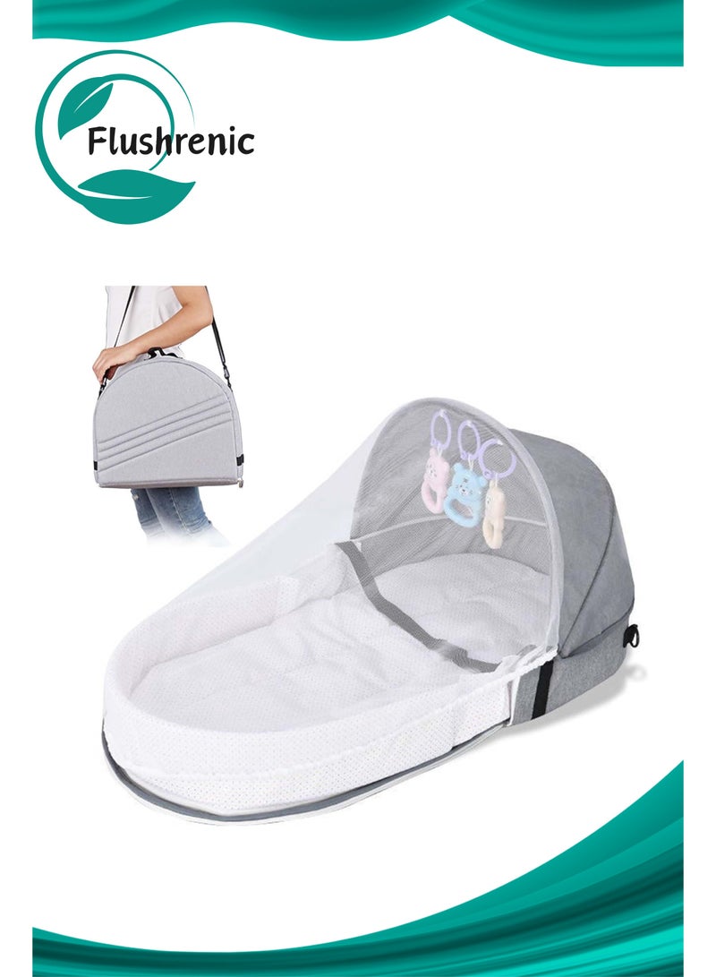 Flushrenic Baby Travel Bassinet,Portable Baby Tent, Foldable Baby Cot, Baby Travel Bed With Mosquito Net And Awning, Suitable For Travelling And Home Use, Easy To Carry (Grey) - Image 1