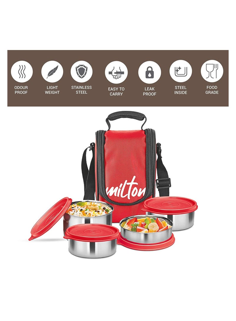 ميلتون صندوق غداء ميلتون تيستي 4 من الفولاذ المقاوم للصدأ باللون الأحمر - Image 3