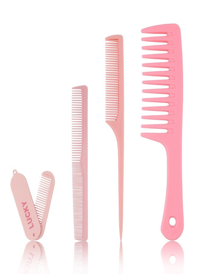 Asofelk 4PCS Pink wide tooth comb, Large Hair Comb for Wet or Dry Anti-Static & curl comb shower combs for Thick Long Hair (4 Style) - Image 1