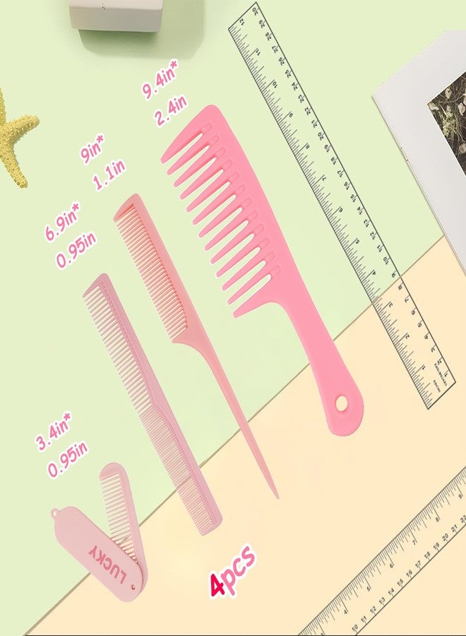 Asofelk 4PCS Pink wide tooth comb, Large Hair Comb for Wet or Dry Anti-Static & curl comb shower combs for Thick Long Hair (4 Style) - Image 2