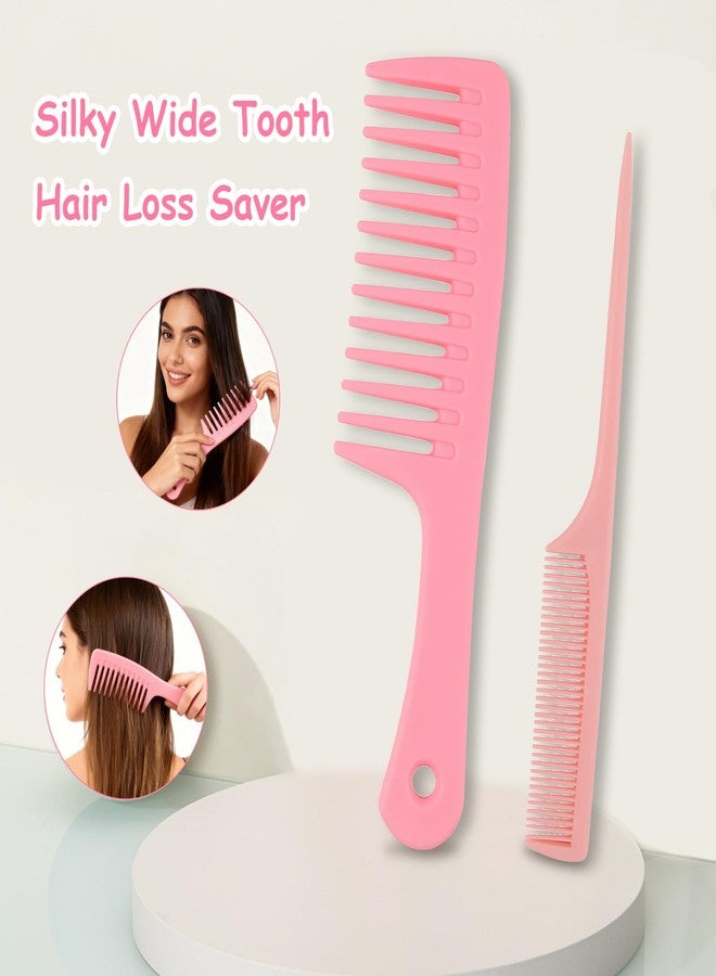 Asofelk 4PCS Pink wide tooth comb, Large Hair Comb for Wet or Dry Anti-Static & curl comb shower combs for Thick Long Hair (4 Style) - Image 4