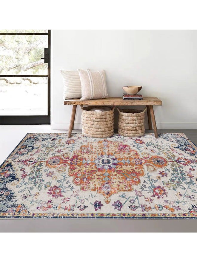 إن كي أكس سجادة غرفة معيشة على الطراز العرقي مصنوعة من الكشمير المقلد مع قاعدة بلاستيكية منقط - Image 1