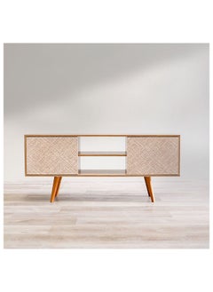 DANUBE HOME Neron TV Cabinet For Up To 55 Inches TV Entertainment Wall Unit Furniture Wooden TV Stand For Living Room Bedroom TV Rack L136xW33xH59.5 cm Almond/Rattan  - Image 4