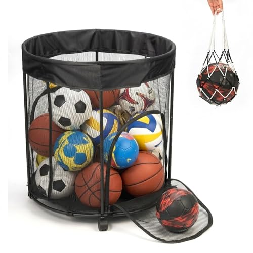 Mesiiloly 5136gal Ball Storage Cart with Wheels 2 Side Opening Ball Basket Ball Cart for Basketball Soccer Baseball Sports Ball Storage Bin Ball Organizer for Garage Playground and Outdoor - Image 1