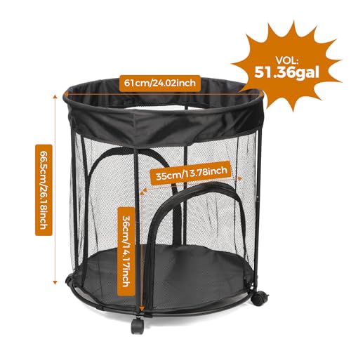 Mesiiloly 5136gal Ball Storage Cart with Wheels 2 Side Opening Ball Basket Ball Cart for Basketball Soccer Baseball Sports Ball Storage Bin Ball Organizer for Garage Playground and Outdoor - Image 3