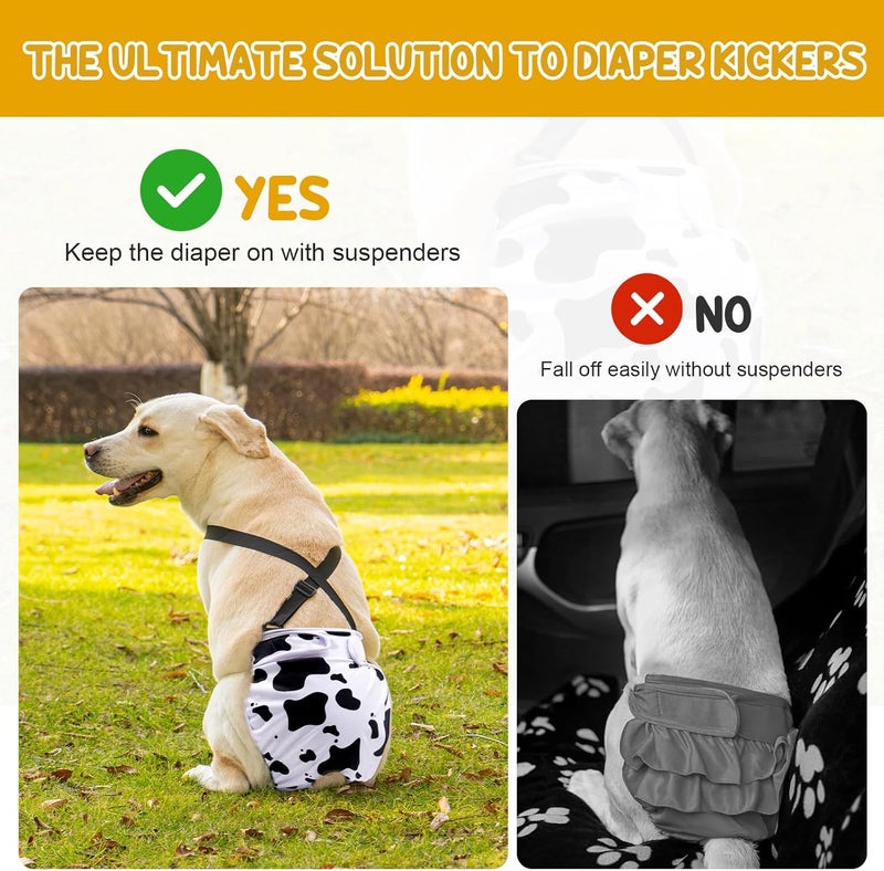 Avont 3 Pack Washable Female Dog Diaper with Suspender, Reusable Girl Doggie Diapers for Small Medium Large Doggy in Heat Cycle Period Incontinence -S Green/White/Purple - Image 2