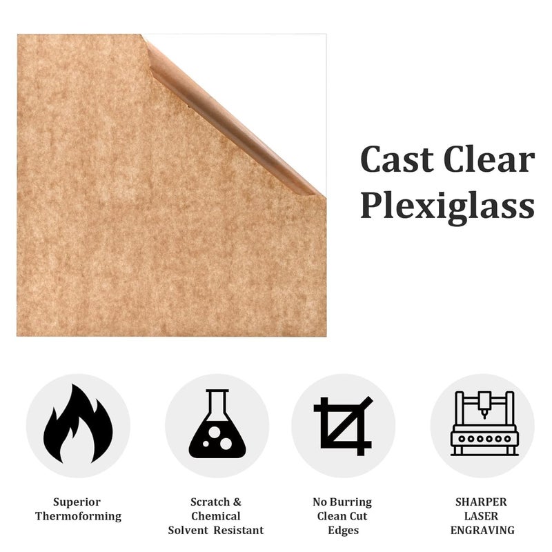 Sure Laser Cut Transparent Acrylic Sheets 12 x 12 Inch 300 x 300 mm 3 mm Thickness Clear Plexiglass Square Sheets for Glass Art and Craft Display DIY Crafts Photo Frames 2Pc