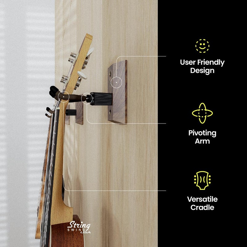 String Swing Ukulele Hanger Wooden Wall Mount Made in the USA or Mandolin Hanger - Black Walnut - CC01UK-BW - Image 4