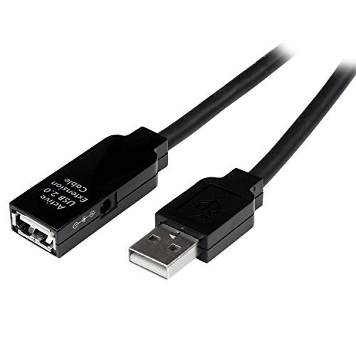StarTech.com 15m USB 2.0 Active Extension Cable - M/F - 15 meter USB 2.0 Repeater Cable Cord - USB A Male to USB A Female - 15 m, Black, TAA (USB2AAEXT15M) - Image 1