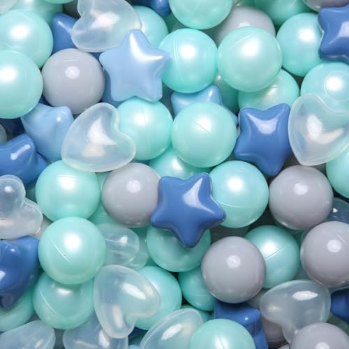 GOGOSO Ball Pit BallsPlastics Balls for Ball Pit Stars Hearts Shape for PastelBall for Toddlers Kids StarHeart BallsCream BluePearl Blue200pcs - Image 1