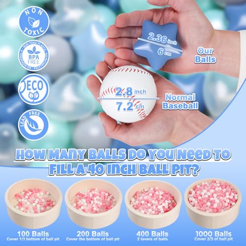 GOGOSO Ball Pit BallsPlastics Balls for Ball Pit Stars Hearts Shape for PastelBall for Toddlers Kids StarHeart BallsCream BluePearl Blue200pcs - Image 5