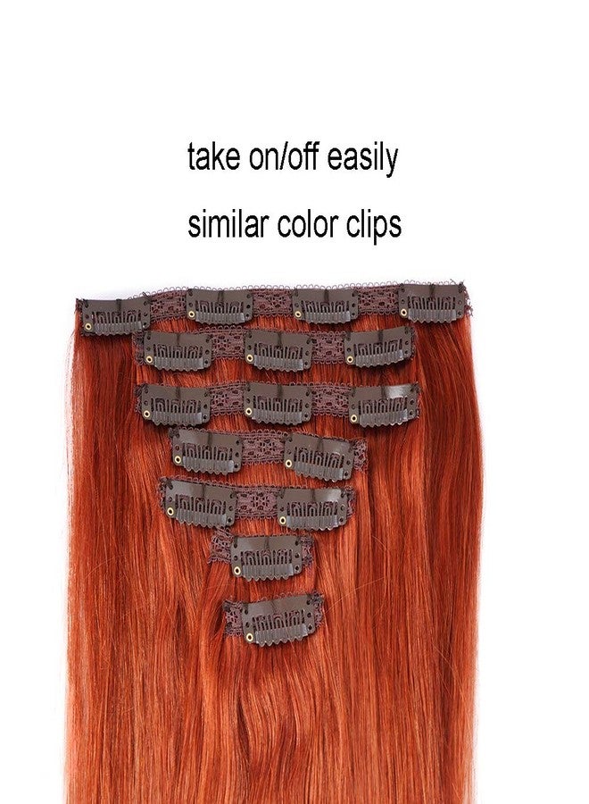 FAAAL 20" Clip in Human Hair Extensions Full Head 180g 7 Pieces 16 Clips Copper Red Double Weft Brazilian Real Remy Hair Extensions Thick Straight Silky (20" 180g, #350) - Image 2