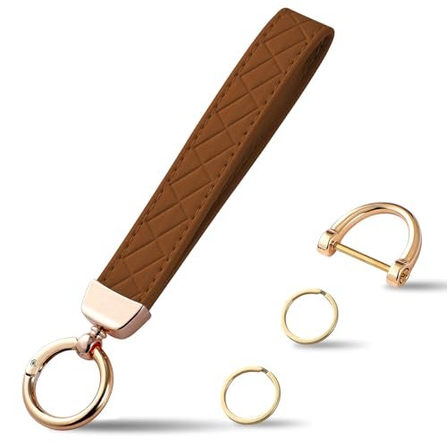 Weixiltc Leather Wristlet Keychain, Car Key Chain Holder with 2 Key Ring and Anti-Lost D Ring, Key Fob Wristband for Women (Brown) - Image 1