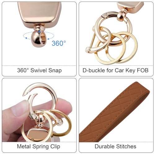 Weixiltc Leather Wristlet Keychain, Car Key Chain Holder with 2 Key Ring and Anti-Lost D Ring, Key Fob Wristband for Women (Brown) - Image 3