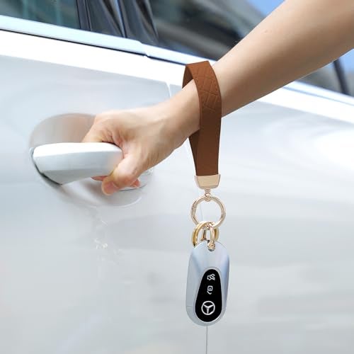 Weixiltc Leather Wristlet Keychain, Car Key Chain Holder with 2 Key Ring and Anti-Lost D Ring, Key Fob Wristband for Women (Brown) - Image 4