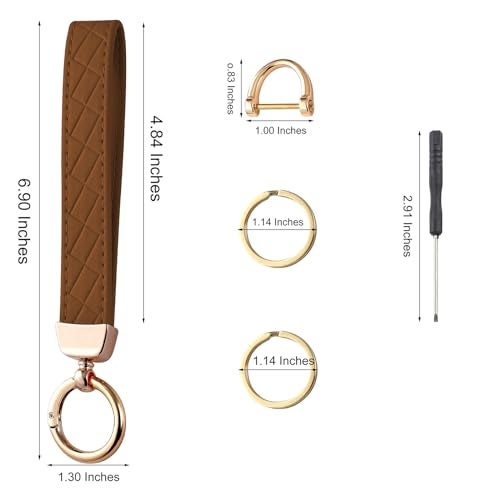 Weixiltc Leather Wristlet Keychain, Car Key Chain Holder with 2 Key Ring and Anti-Lost D Ring, Key Fob Wristband for Women (Brown) - Image 2