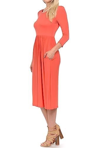 iconic luxe Women's Fit and Flare Midi Dress with Pockets X-Large Coral - Image 3