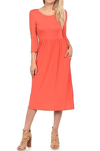 iconic luxe Women's Fit and Flare Midi Dress with Pockets X-Large Coral - Image 2