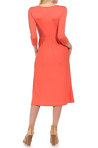 iconic luxe Women's Fit and Flare Midi Dress with Pockets X-Large Coral - Image 4