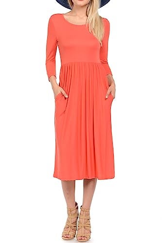 iconic luxe Women's Fit and Flare Midi Dress with Pockets X-Large Coral - Image 1