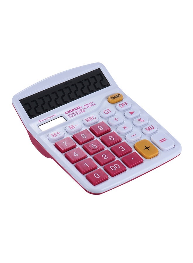 OSALO 12-Digit Dual Power Source Basic Calculator White/Red - Image 1
