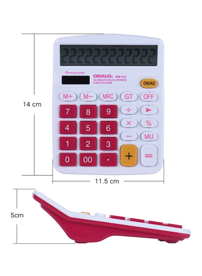 OSALO 12-Digit Dual Power Source Basic Calculator White/Red - Image 3
