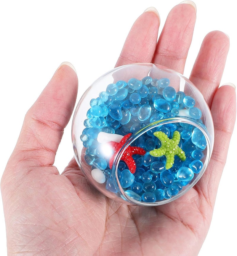 Market need oriented construction COHEALI Mini Glass Aquarium Globe Hideout with 50g White and Ice Blue Glass Pebbles, Red and Green Sea Star Decorations, Betta Fish and Shrimp Shelter for Fish Tank Landscaping KSA standard compatible design - Image 4
