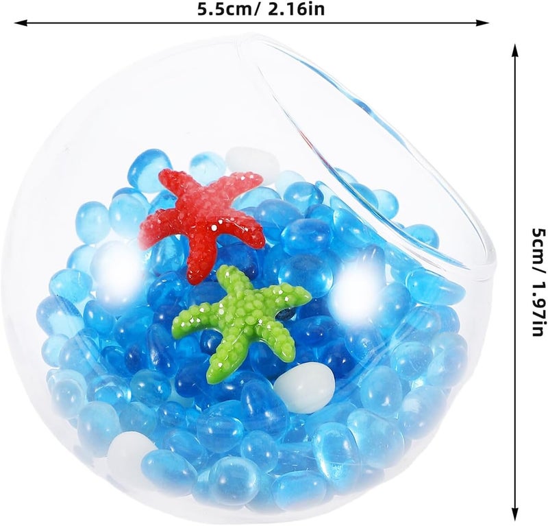 Market need oriented construction COHEALI Mini Glass Aquarium Globe Hideout with 50g White and Ice Blue Glass Pebbles, Red and Green Sea Star Decorations, Betta Fish and Shrimp Shelter for Fish Tank Landscaping KSA standard compatible design - Image 2