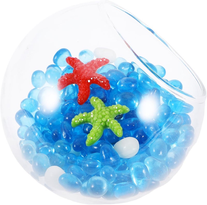Market need oriented construction COHEALI Mini Glass Aquarium Globe Hideout with 50g White and Ice Blue Glass Pebbles, Red and Green Sea Star Decorations, Betta Fish and Shrimp Shelter for Fish Tank Landscaping KSA standard compatible design - Image 1