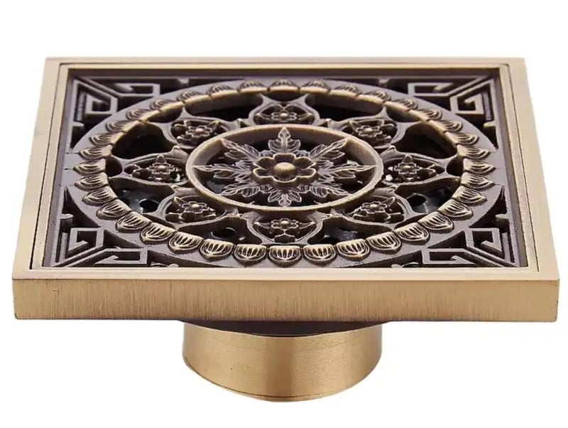 AQUAKART AQUAKART Antique Brown Designer Drain 4 x 4 Foot Design Antique Floor Drain Shower Channel Water Drainer for Bathroom with AntiFoul Cockroach Trap  - Image 2