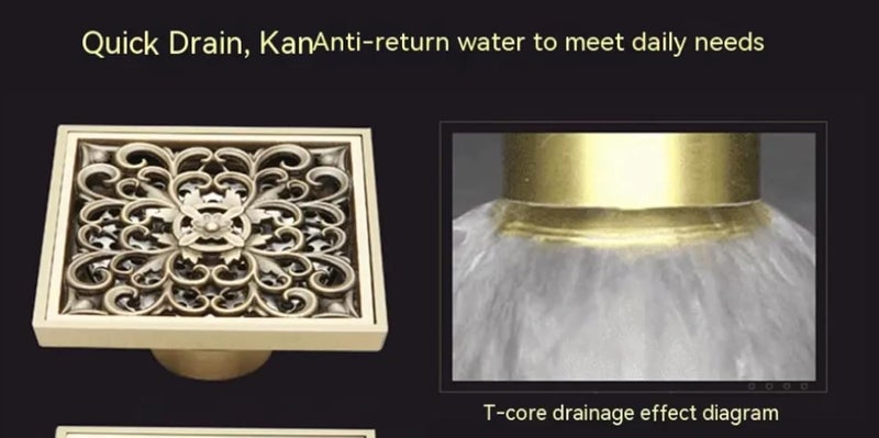 AQUAKART AQUAKART Antique Brown Designer Drain 4 x 4 Foot Design Antique Floor Drain Shower Channel Water Drainer for Bathroom with AntiFoul Cockroach Trap  - Image 5