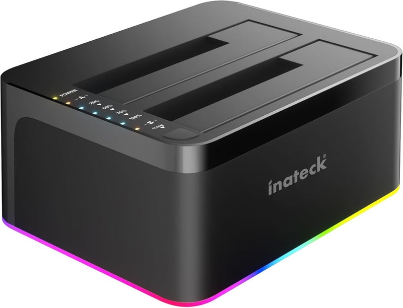 Inateck RGB USB 3.0 USB-C Port Hard Drive Docking Station with Offline Cloning, for 2.5/3.5 Inch SATA HDDs and SSDs, 2 x 20TB Dual Bay Docking Station, UASP Supported, SA02003C - Image 1