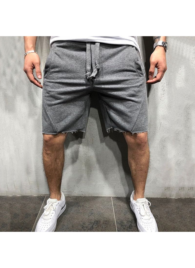Cross-border European and American Fitness Mens Solid Color Running Thin Light Plate Logo-free Shorts Leisure Sports wish Amazon Dark gray 