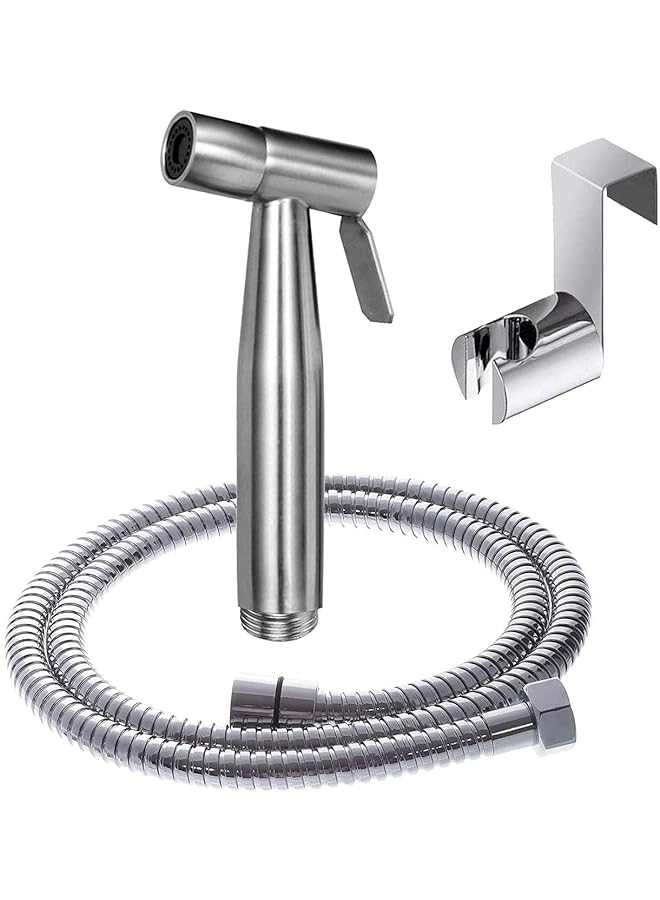 SKY-TOUCH 3 Pieces Toilet Bidet Spray Gun Set Shattaf Kit Handheld Self Cleaning For Washroom And Bathroom Toilet Water Sprayer Silver - Image 1